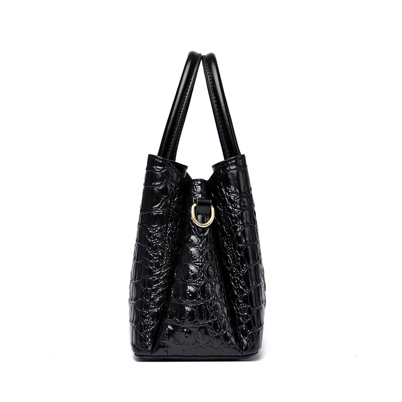 Genuine Leather Women's Handbag - Crocodile Embossed Large Capacity Crossbody Bag, Elegant Gift For Mother - Thumbnail 2