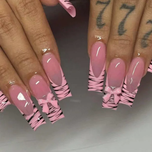 Cross-border ultra-long square wear nail foreign trade nail nail plate bow nail leopard design nails wholesale