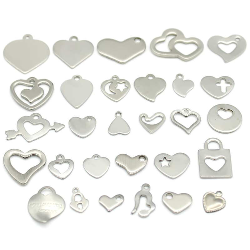 diy jewelry accessories stainless steel heart tag bracelet necklace tail card engraved LOGO peach heart small pendant