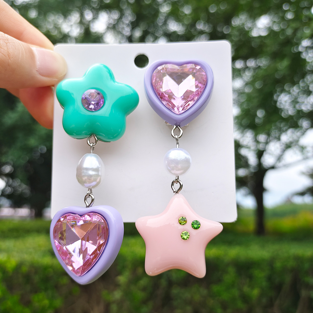 Wedding Occasion Resin Material Cute Pentagram Heart Shape Resin Artificial Gemstones Artificial Pearls Earrings