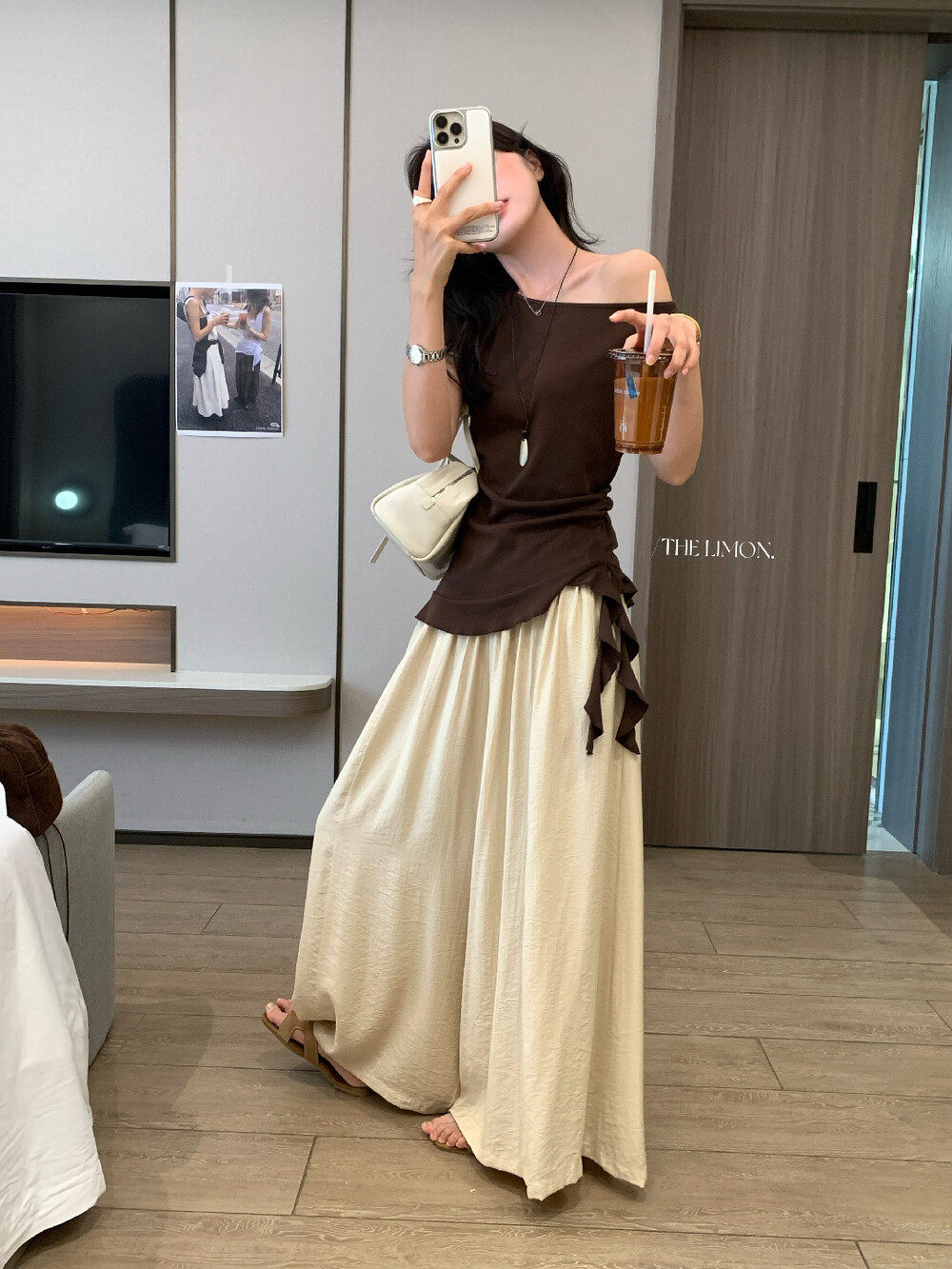 Quần culottes nữ ống rộng cạp cao thiết kế nhún eo phong cách thoải mái — Thẻ nông, màu đen, màu hồng, màu cam chi tiết 22