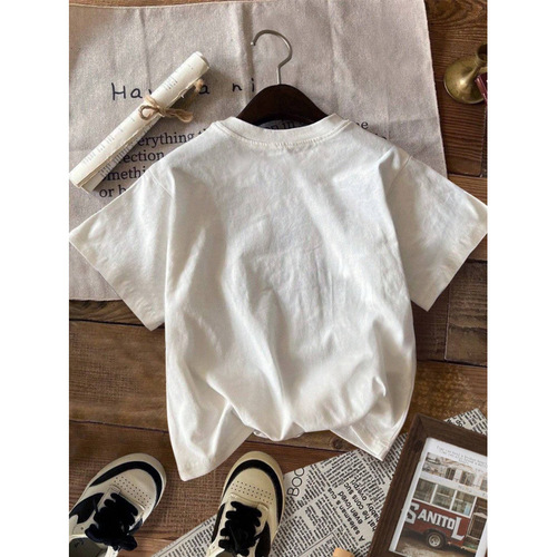 Cross-border Amazon Hot Women's Casual Retro Car Print White Loose Pullover Short Sleeve T-shirt New