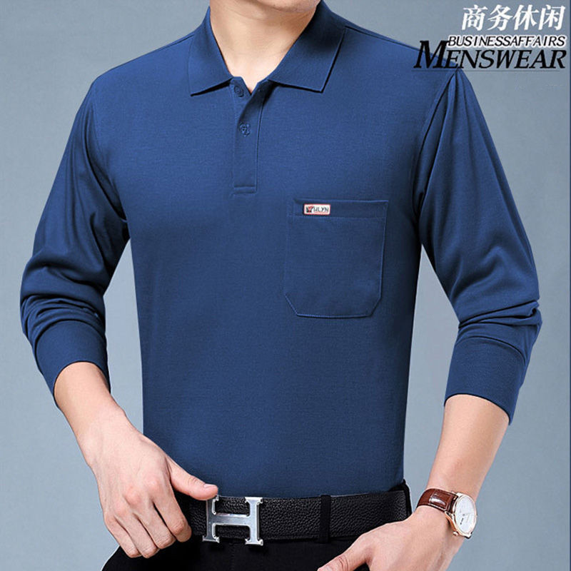 Spring and Autumn men's long-sleeved T-shirt men's middle-aged and elderly men's top clothes summer polo shirt solid color T-shirt bottoming shirt men Spring and Autumn men's long-sleeved T-shirt men's middle-aged and elderly men's top clothes summer polo shirt solid color T-shirt bottoming shirt men