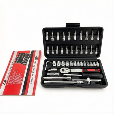216-Piece Machine Repair Tool: Mühərrik tənzimləmə alətləri - 46pc-one-piece-box-iron-wrench-outer-box-color-is-random