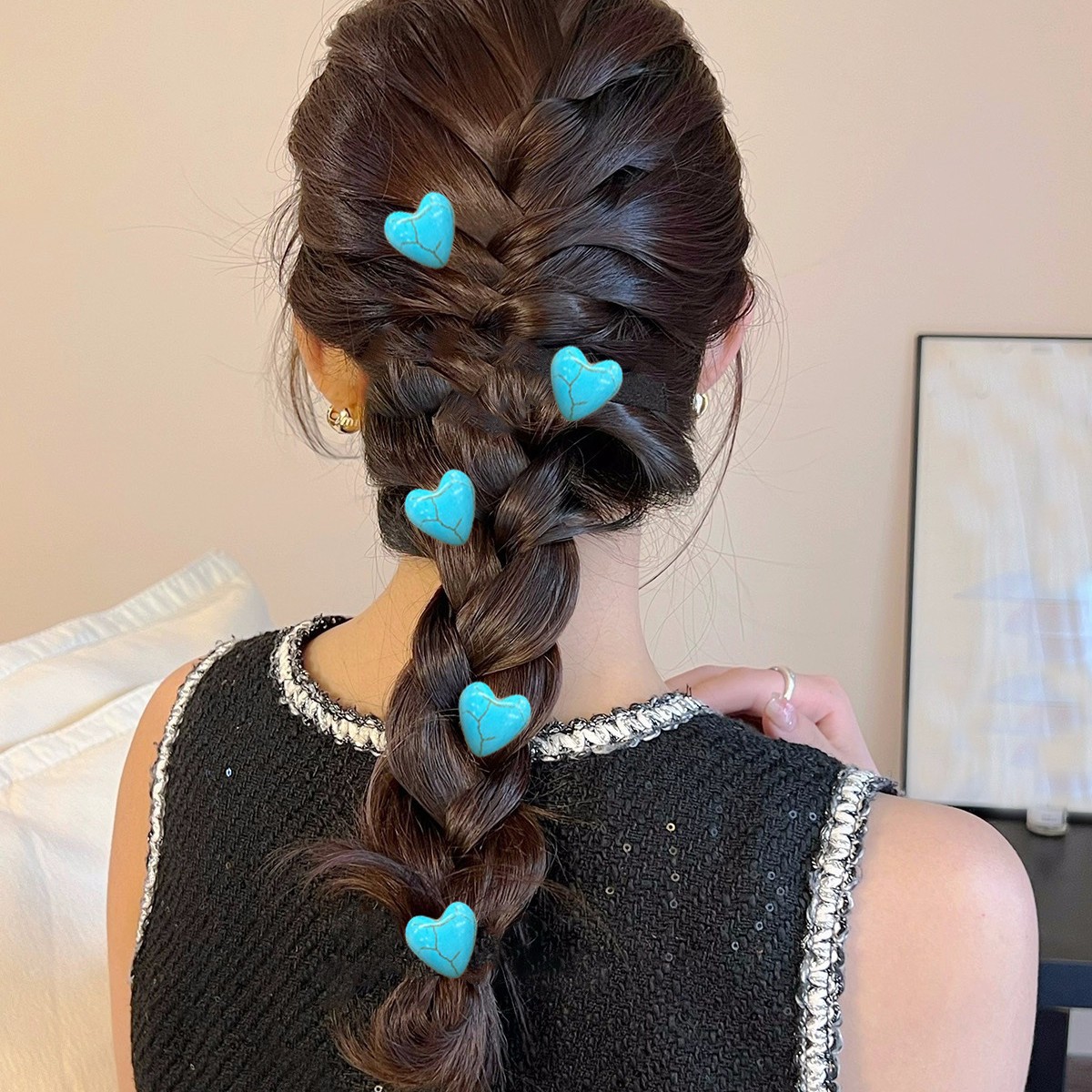 Cross-border European and American Valentine's Day Heart Pendant Crystal Stone Love Hairpin Hair Broken Hair Bangs Duckbill Clip