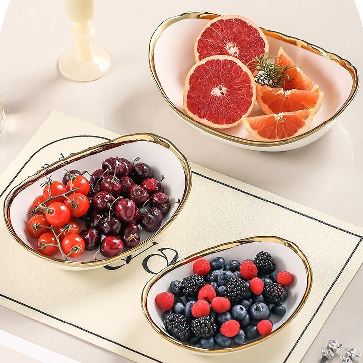 Light Luxury High-End Ceramic Ingot Fruit Plate for Home Use, Holiday Gatherings, Snacks, Electroplated Gold and Silver Edge Dessert Plate Wholesale