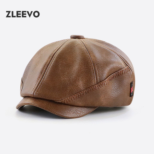 Yangguan/ZLEEVO  Autumn and Winter New PU Newsboy Hats Men's and Women's Retro Fashion Painter Caps Berets 
