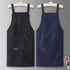 牛仔圍裙無袖口袋加厚圍裙可印logo耐磨工作服男女廚房圍腰帶兜