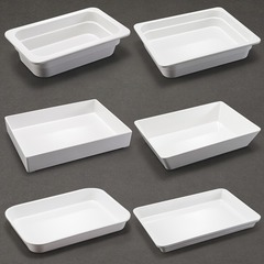 アヒルの商品は長方形のプラスチックのハロゲン料理の皿のメラミンの商用展示の皿の熟食の皿の数皿の白いトレーを並べます。