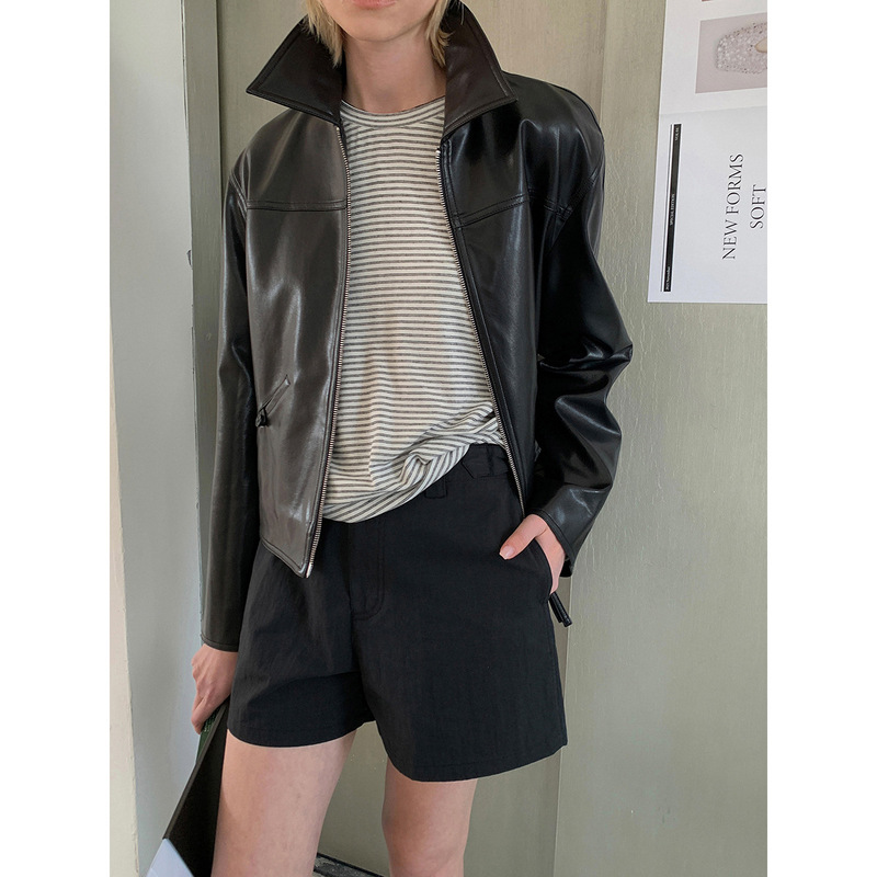 【Special Offer, No Returns or Exchanges】Korean Style Versatile Oil-Edged Protein Leather Jacket for Women, New Spring Model with Turn-Down Collar, Slim Fit, Long-Sleeve Coat 【Special Offer, No Returns or Exchanges】Korean Style Versatile Oil-Edged Protein Leather Jacket for Women, New Spring Model with Turn-Down Collar, Slim Fit, Long-Sleeve Coat