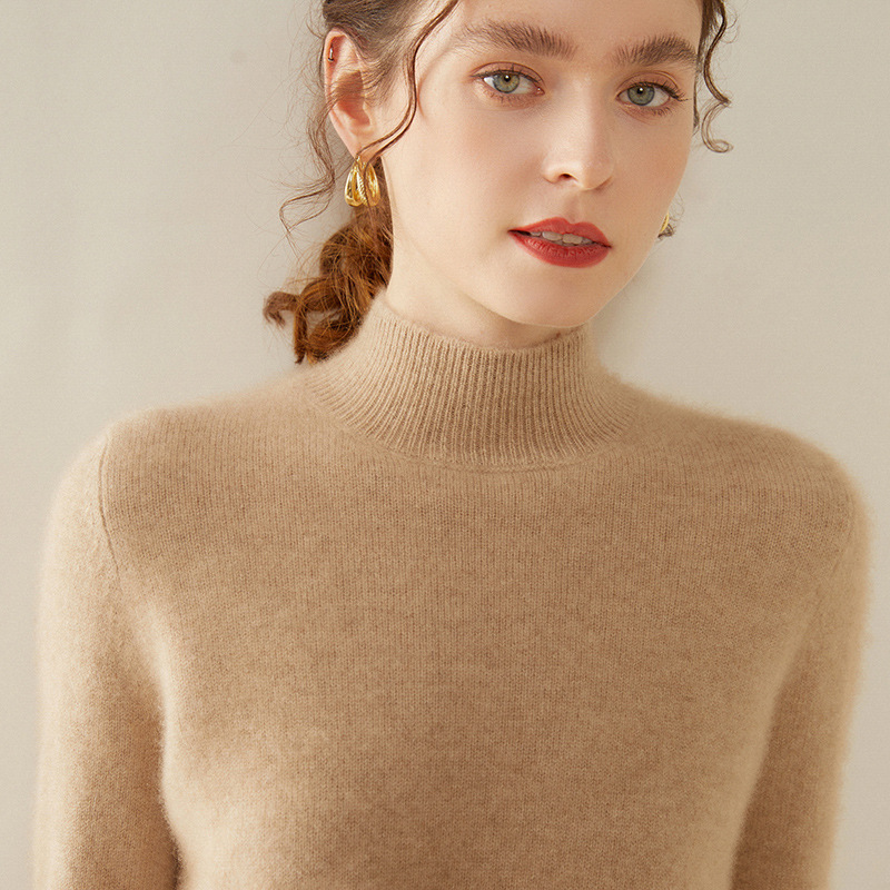 New autumn/winter cashmere sweater for women, elegant, versatile, solid color knit base layer sweater.