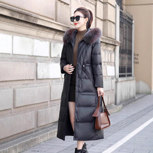 2024冬新款白鹅绒过膝长款个性绵羊皮羽绒服女连帽加厚真皮皮大衣