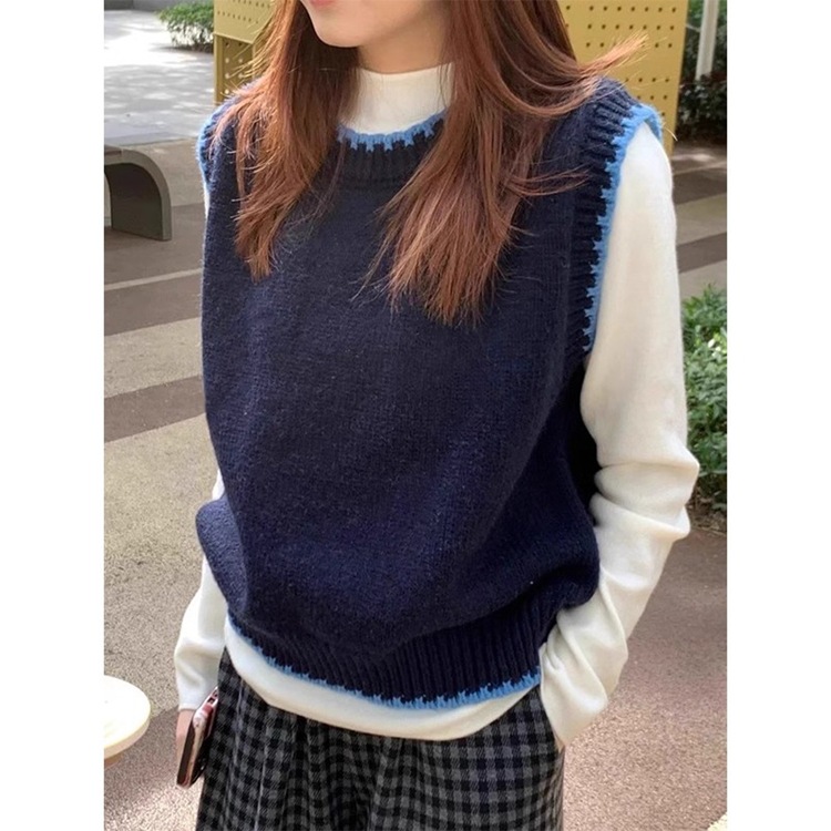 Autumn/Winter New Korean Style Color Block Knitted Vest, Layered Loose Sleeveless Top, 2026