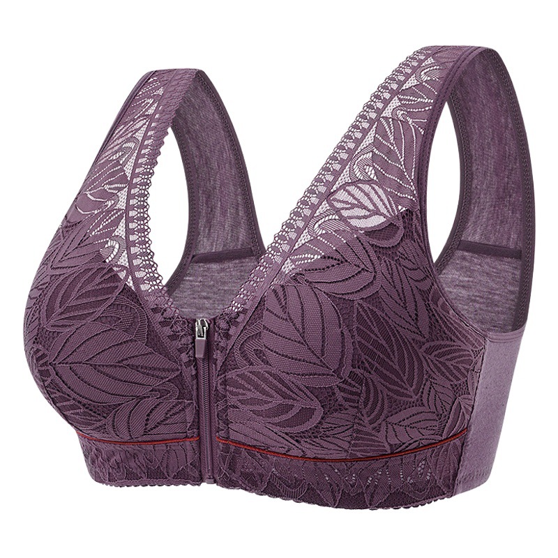 Soft Cotton Cup front zipper mom middle-aged and elderly underwear women's wireless push up comfortable lace New plus size bra