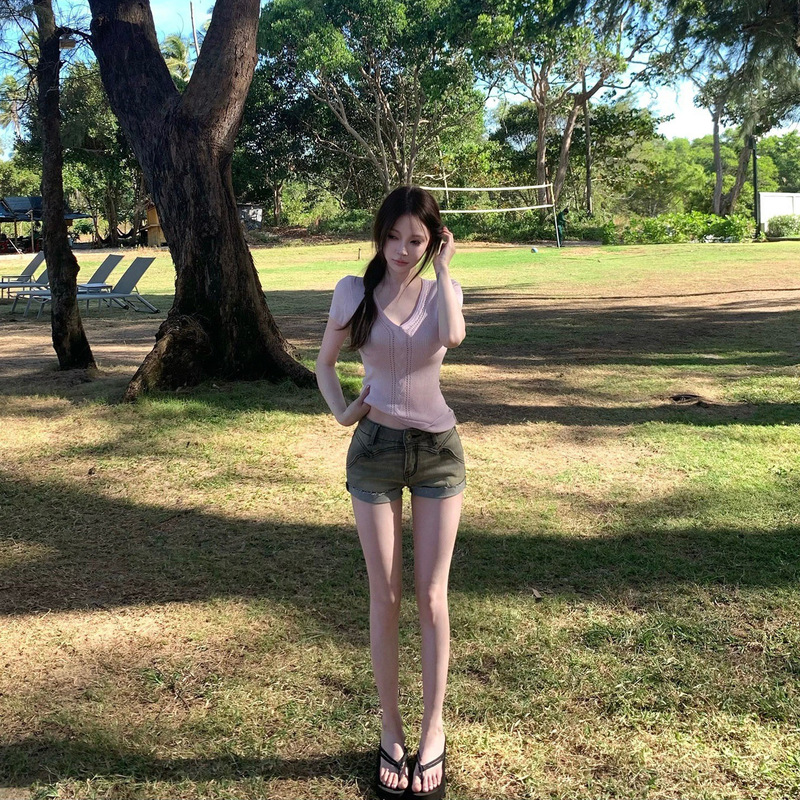 Suuuicee Quick-Carve Long-Leg Triple-Washed Composite Craftsmanship Double-Layer Cuffed Vintage Distressed Denim Shorts Suuuicee Quick-Carve Long-Leg Triple-Washed Composite Craftsmanship Double-Layer Cuffed Vintage Distressed Denim Shorts