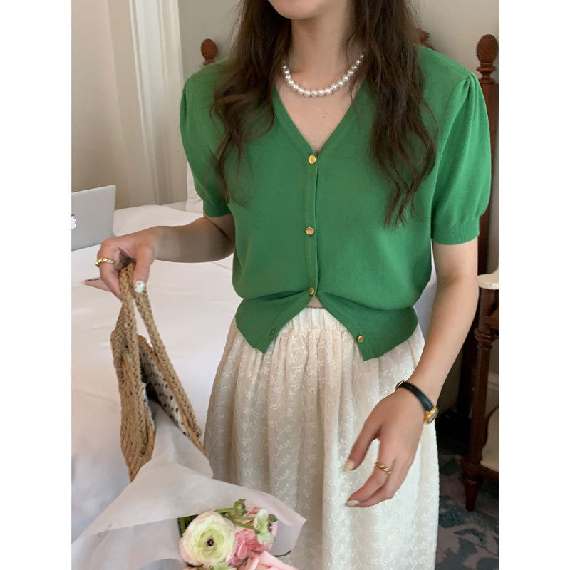 [Song Ming] French Retro Knitted Cardigan Women's 2025 Summer Women's New Short-sleeved Jacket N027A