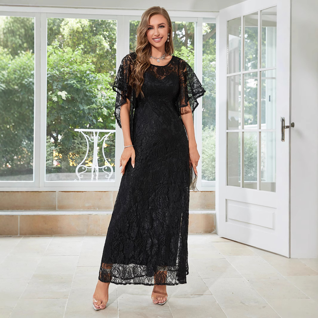 Spring and summer short sleeve new round neck waist dress cross-border daily elegant evening dress Amazon wholesale