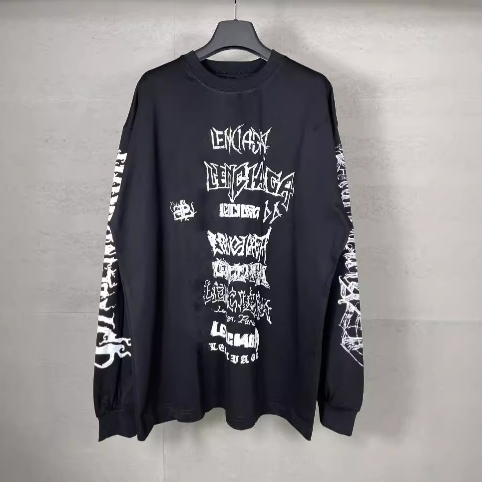 Paris B correct version SS24 classic tape LOGO limited printing old loose men's and women's long sleeve T-shirt