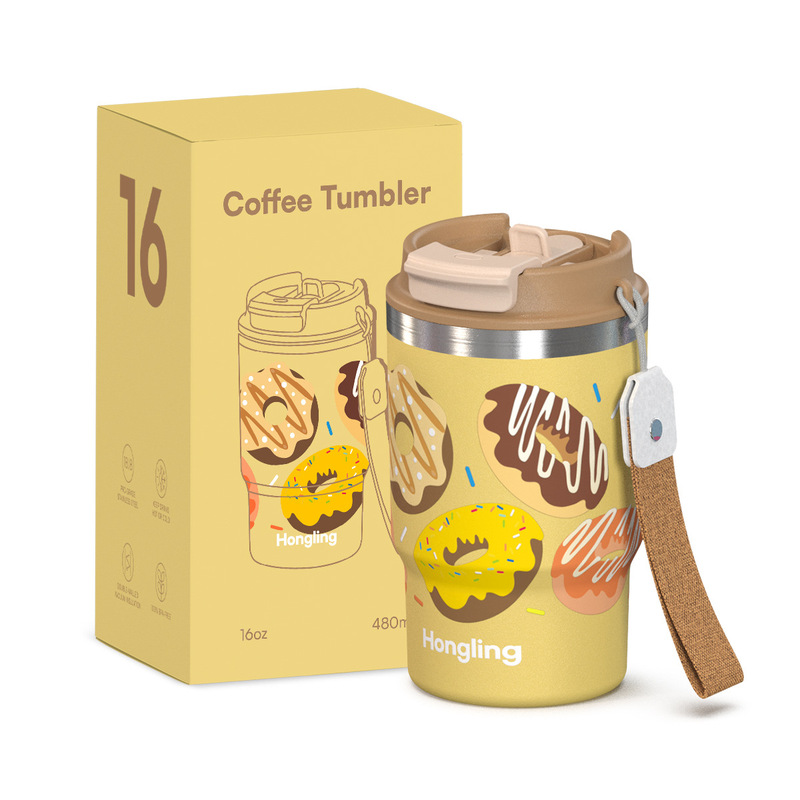 New 480ml rope coffee cup 304 stainless steel double-layer thermos cup portable cold leak-proof car suction cup