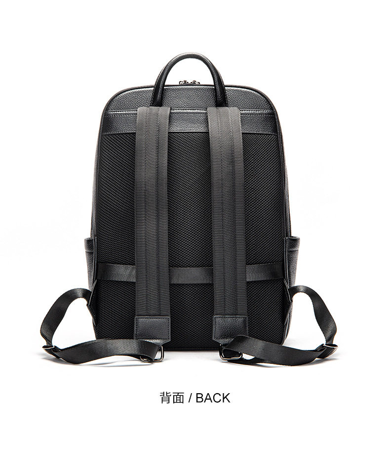 Ba lô da thật nam công sở dung tích lớn, túi đựng máy tính 16 inch da bò cao cấp — Màu đen, Da ngựa điên màu nâu chi tiết 22