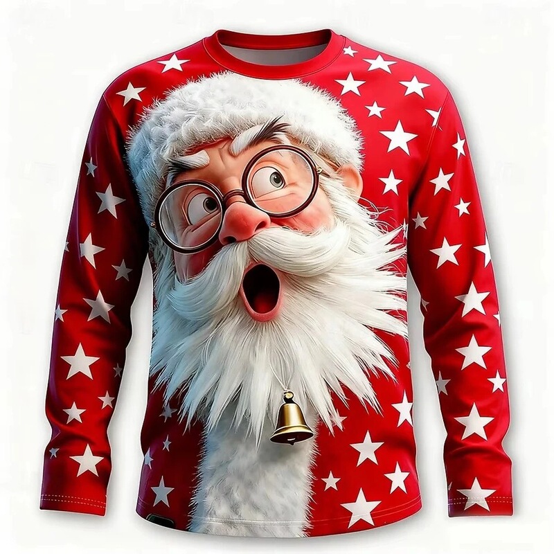 Men's 3D Santa Claus Print Casual Long Sleeve T-Shirt Fashion O-Neck Top New Year Gift Oversized Long Shirt Men's 3D Santa Claus Print Casual Long Sleeve T-Shirt Fashion O-Neck Top New Year Gift Oversized Long Shirt