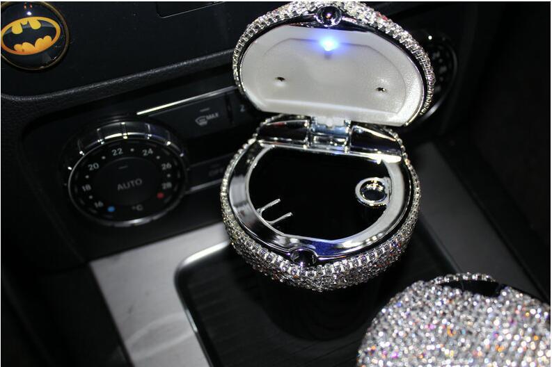 Diamond-encrusted car ashtray with led light luminous multifunctional car ashtray car interior car supplies