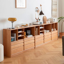 日式书柜落地靠墙多功能组合柜大容量樱桃木家用客厅置物收纳柜子