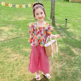 女童套装儿童夏季碎花上衣时髦阔腿裤2026新款女宝宝夏装两件套潮