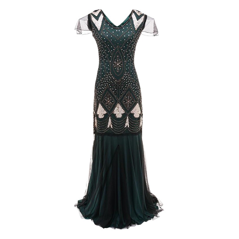 1920s Comercio exterior nuevo bordado hecho a mano con cuentas lentejuelas Amazon vestido europeo y americano banquete vestido pequeño lote