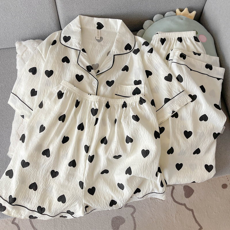Yunduo Cotton-9905#Black Love Three-Piece Set