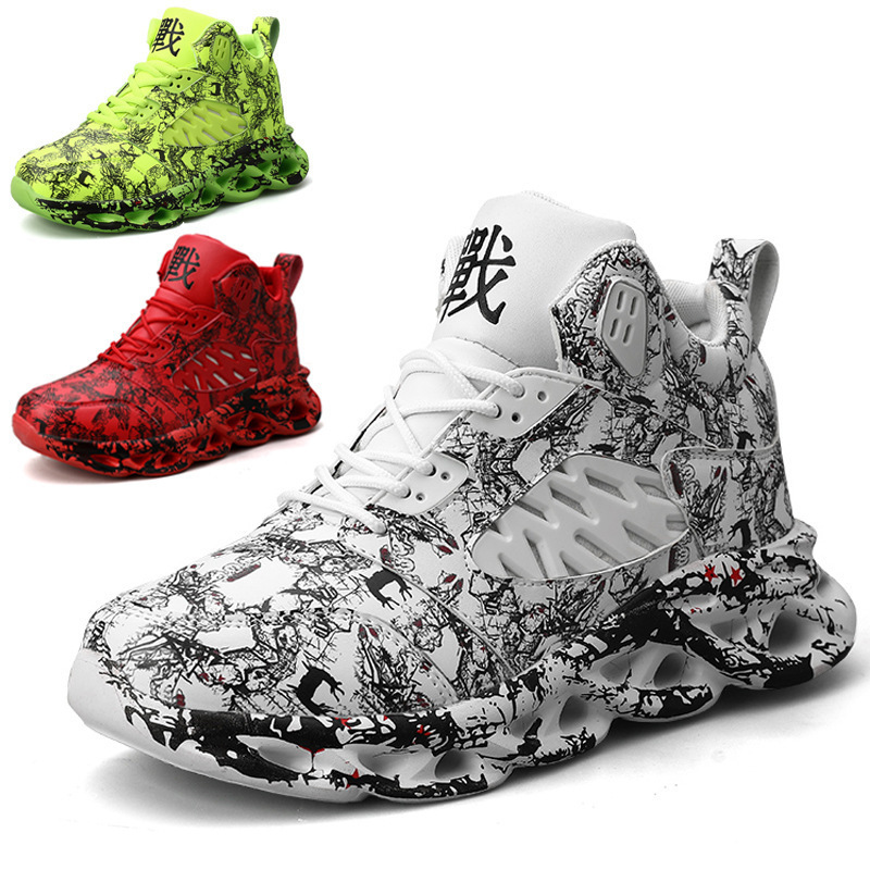 Esportes e lazer masculinos de inverno, tênis de corrida de basquete de cano alto para estudantes, tamanho grande_voghion.com