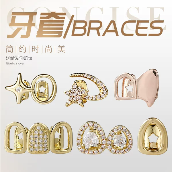 Temu Cross-Border Personalized Hiphop European and American Style Single Hip-Hop Tooth Cap Diamond Tooth Cap with Zircon Halloween Accessories