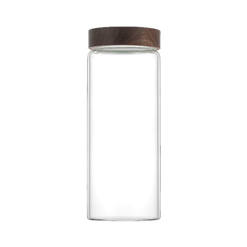 Tanque de almacenamiento de granos de café, tanque de almacenamiento, tanque de almacenamiento de polvo de café, tanque de almacenamiento, vidrio de grado alimenticio, tapa de madera, jarra de té
