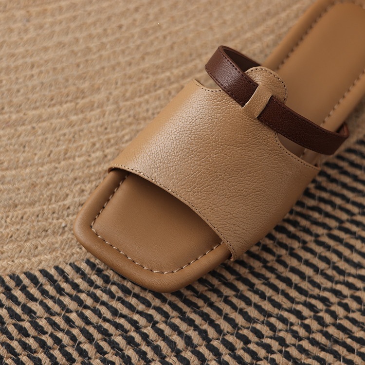Dép sandal nữ xỏ ngón đế bệt phối màu hở mũi thời trang — màu trắng ngà, màu mơ chi tiết 84