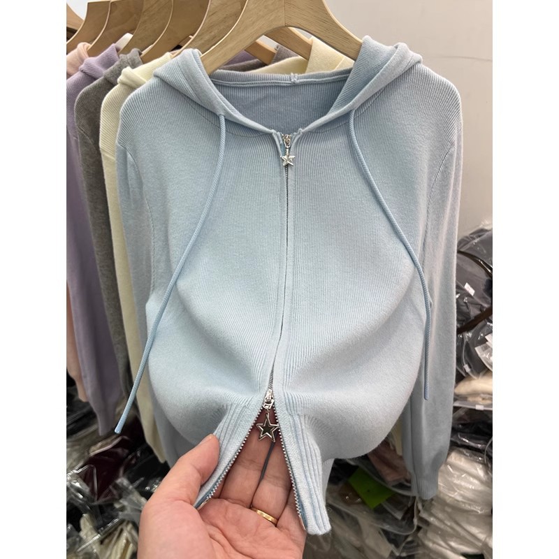 Long-Sleeved Knitted Cardigan Women's Top 2026 Early Spring New Style Casual and Stylish Outerwear Hoodie Sweater