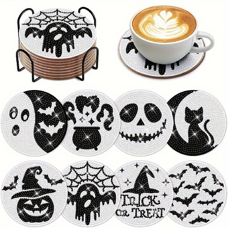 Diamante de dibujos animados almohadillas de taza letras rojas textura de madera hecha a mano puntos de perforación aislamiento térmico antideslizante diamante juguetes de pegatinas