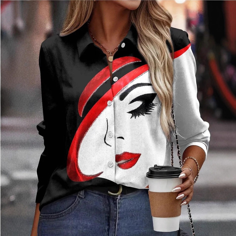 2025 Spring/Summer New Elegant Long-Line Irregular Graphic Multi-Pattern Long-Sleeve Women's Cardigan Shirt