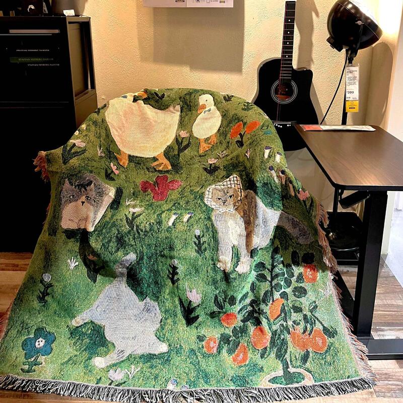 [Healing Little Meow] Korean ins Style Oil Painting Style Art Tapestry Sofa Blanket Knitted Blanket Carpet Decorative Blanket