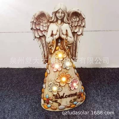 跨境戶外太陽能天使樹脂燈 LED天使雕像 園林裝飾天使工藝品燈具