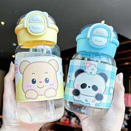 2025新款卡通高硼硅玻璃杯可爱双饮水杯带吸管高颜值女生弹盖杯子