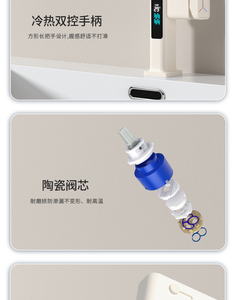 Milky white pull-out digital display washbasin faucet, cold and hot all-copper multi-functional gun gray top water outlet washbasin faucet undefined