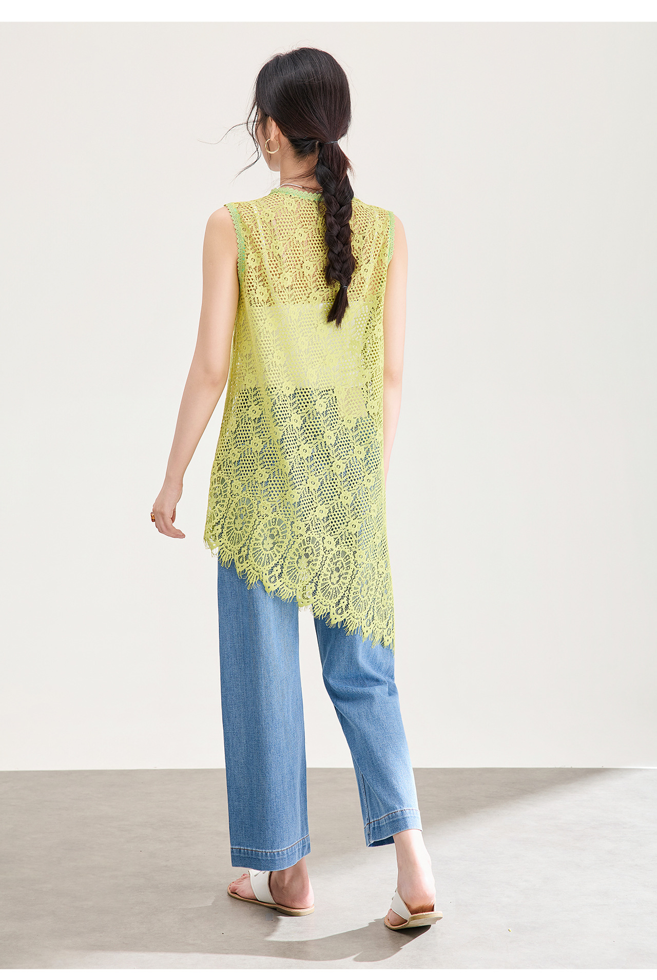 Áo hai dây ren nữ dáng rộng không tay, thiết kế họa tiết rỗng thoáng mát — màu trắng chi tiết 17