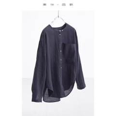 松弛简约文艺~圆领亚麻衬衫女透气宽松款春秋款禅修