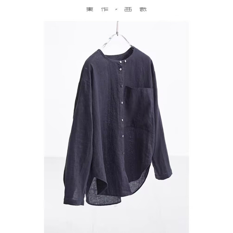 Relaxing, Simple and Artistic ~ Round Neck Linen Shirt for Women, Breathable and Loose, Spring & Fall Style for Meditation Relaxing, Simple and Artistic ~ Round Neck Linen Shirt for Women, Breathable and Loose, Spring & Fall Style for Meditation