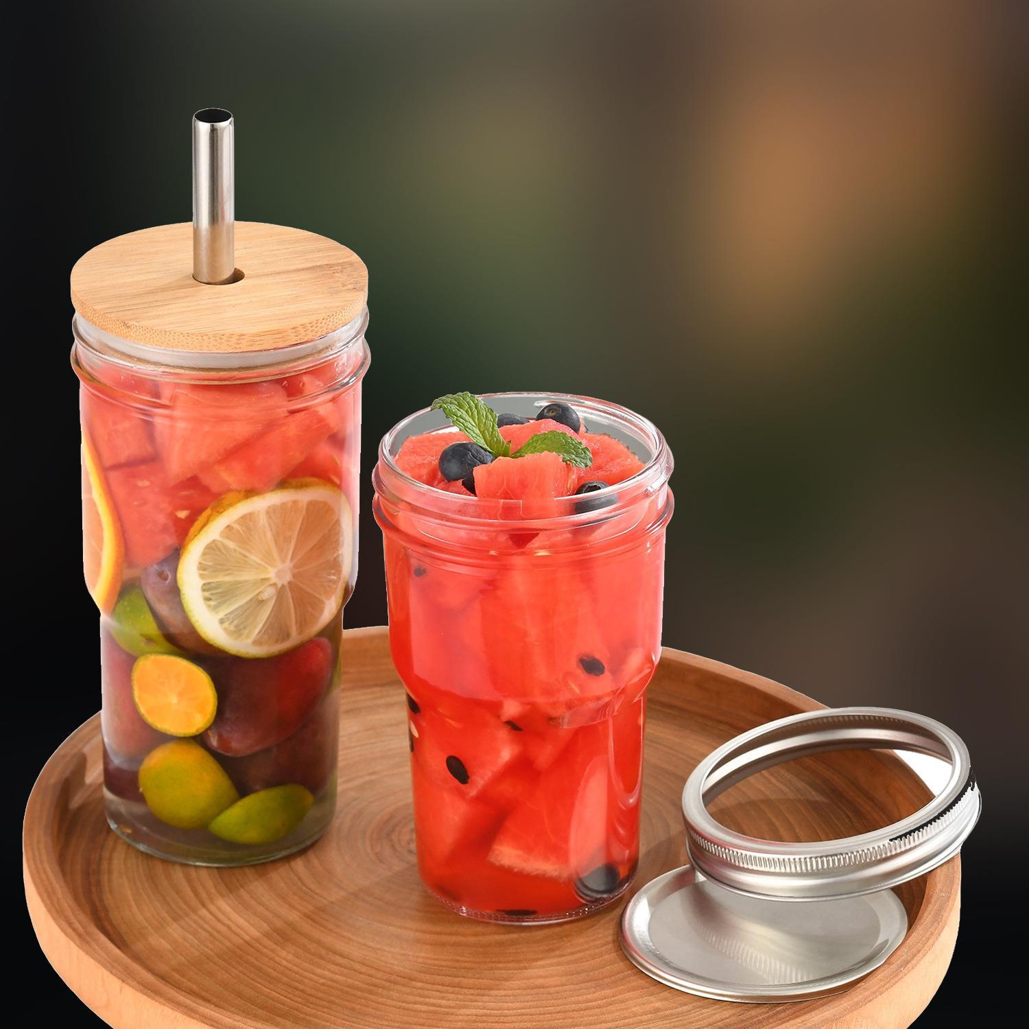 Amazon Coche taza de helado 22oz taza de paja con tapa de bambú taza de la bebida Copa de Cola taza de bambú Mason Cup
