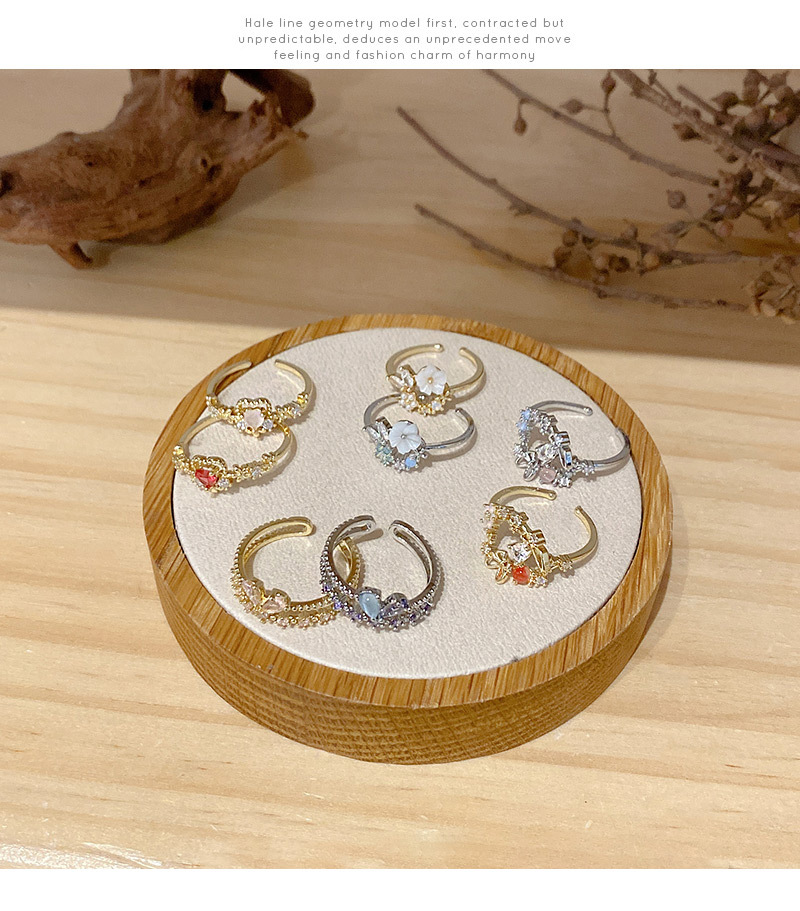 Retro Flower Copper Inlay Zircon Open Ring 1 Piece