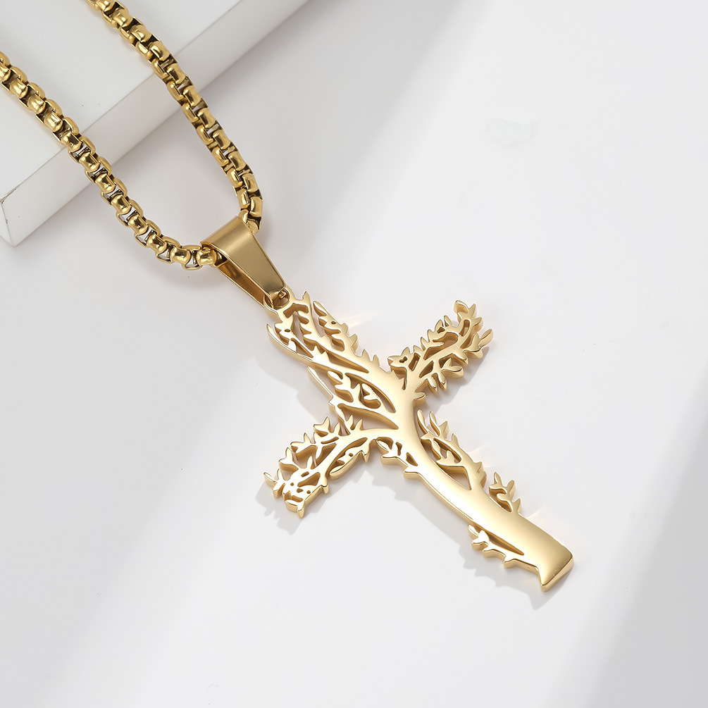 Fashion Lucky Tree Cross Male And Female Wear Pendant Stainless Steel Necklace display picture 2