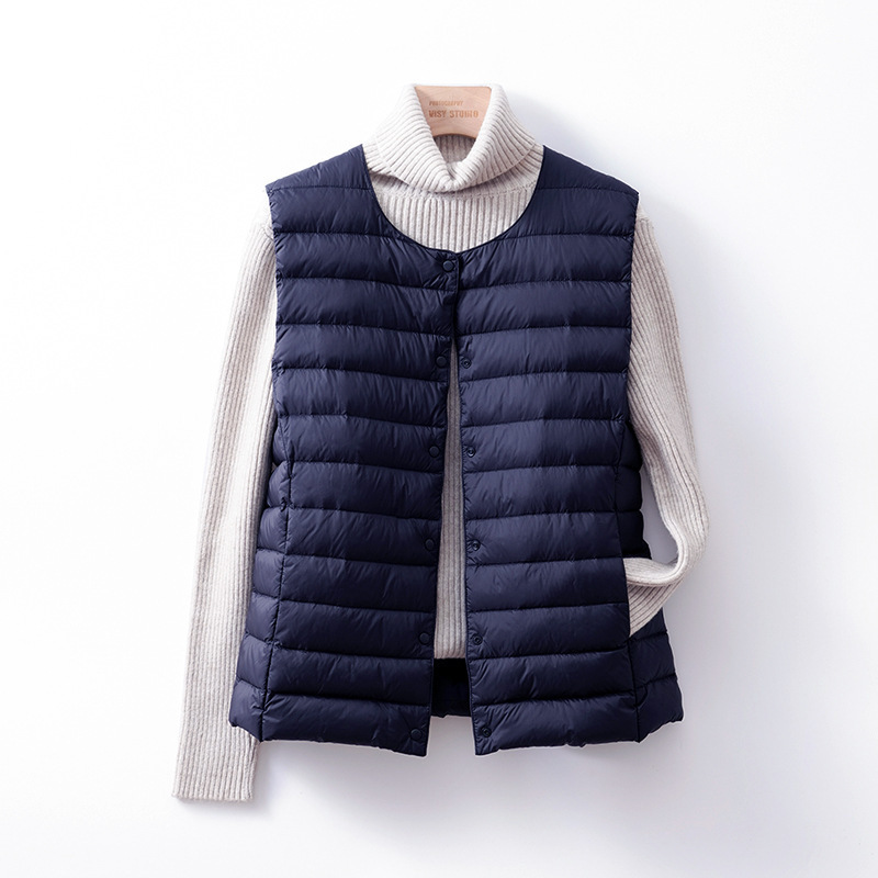 White Duck down 26 New Style Lightweight Japanese-Style down Jacket for Women, Short down Vest, Warm Vest, Round Neck V-Neck Waistcoat