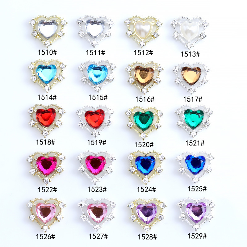 Net red light luxury diy nail art alloy jewelry cross-border love gold and silver luxury multi-color nail drill manufacturers wholesale Net red light luxury diy nail art alloy jewelry cross-border love gold and silver luxury multi-color nail drill manufacturers wholesale