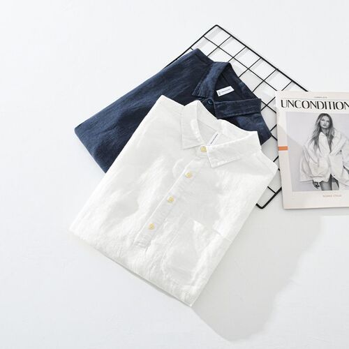 Japanese Retro Long-Sleeve Linen Shirt for Men - Summer New Loose Hoodless Square Collar Blouse Casual Cotton-Linen Top